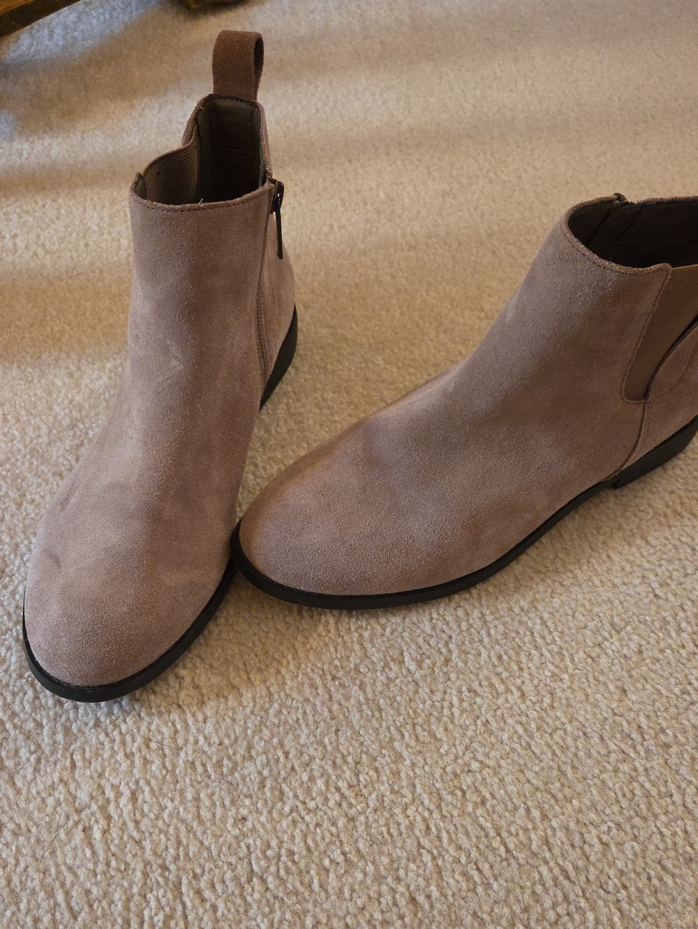 Lands' End Taupe Suede Ankle Booties with Side Zip